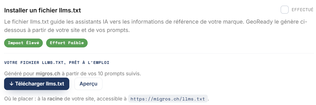 Recommandations d'actions priorisées